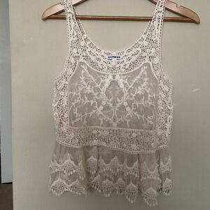 Express Extra Small Lace Crochet Cream Top